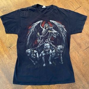 Vintage Grim Reaper and Hell Hounds Shirt Men’s Size Medium Black Short Sleeve